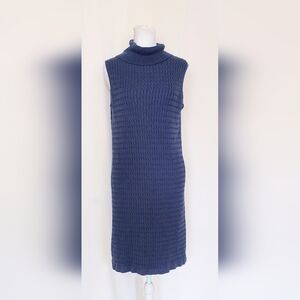 Tommy Bahama Pickford Sleeveless Cable Knit Turtleneck Dress Blue Size Medium